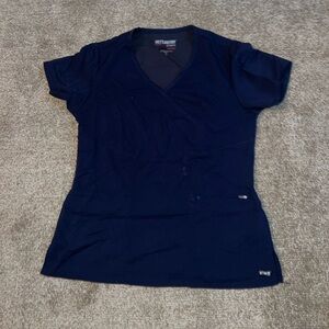 Grey’s Anatomy Spandex Stretch Navy Blue Fitted Women's Scrub Top, size Medium